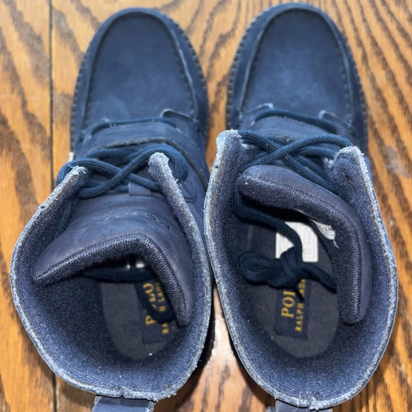Ralph Lauren Navy Blue Leather Boots Classic Teddy Bear logo Stylish Kids - Picture 7 of 9